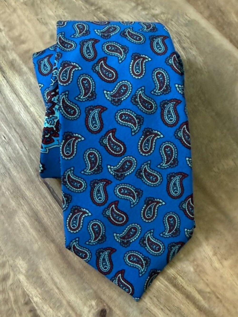 Vintage GIVENCHY Monsieur Silk Paisley Tie Bright Blue Maroon Teal Luxury
